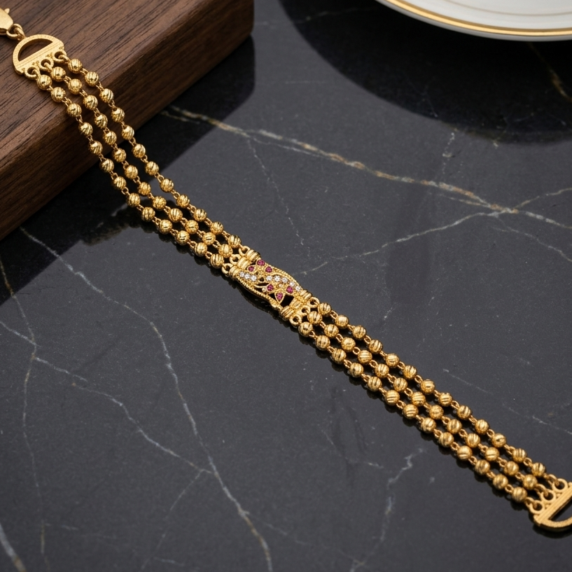 Triple-Strand Golden Bead Microplated Bracelet BR-51002