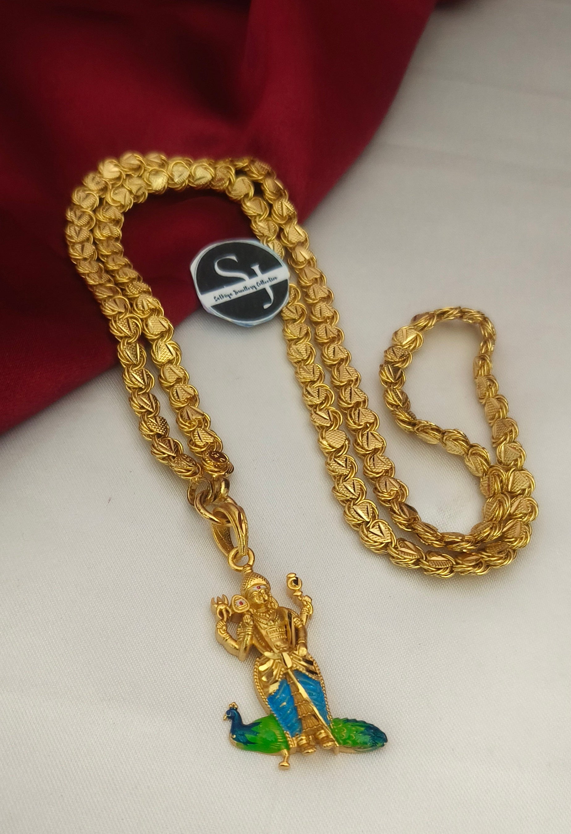 Lord Murugan Dollar Chain – Premium Gold-Finish Temple Jewellery-DL-1002