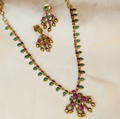Kemp Stone Leaf Drop Necklace Set – Antique Gold Finish-NM-1034