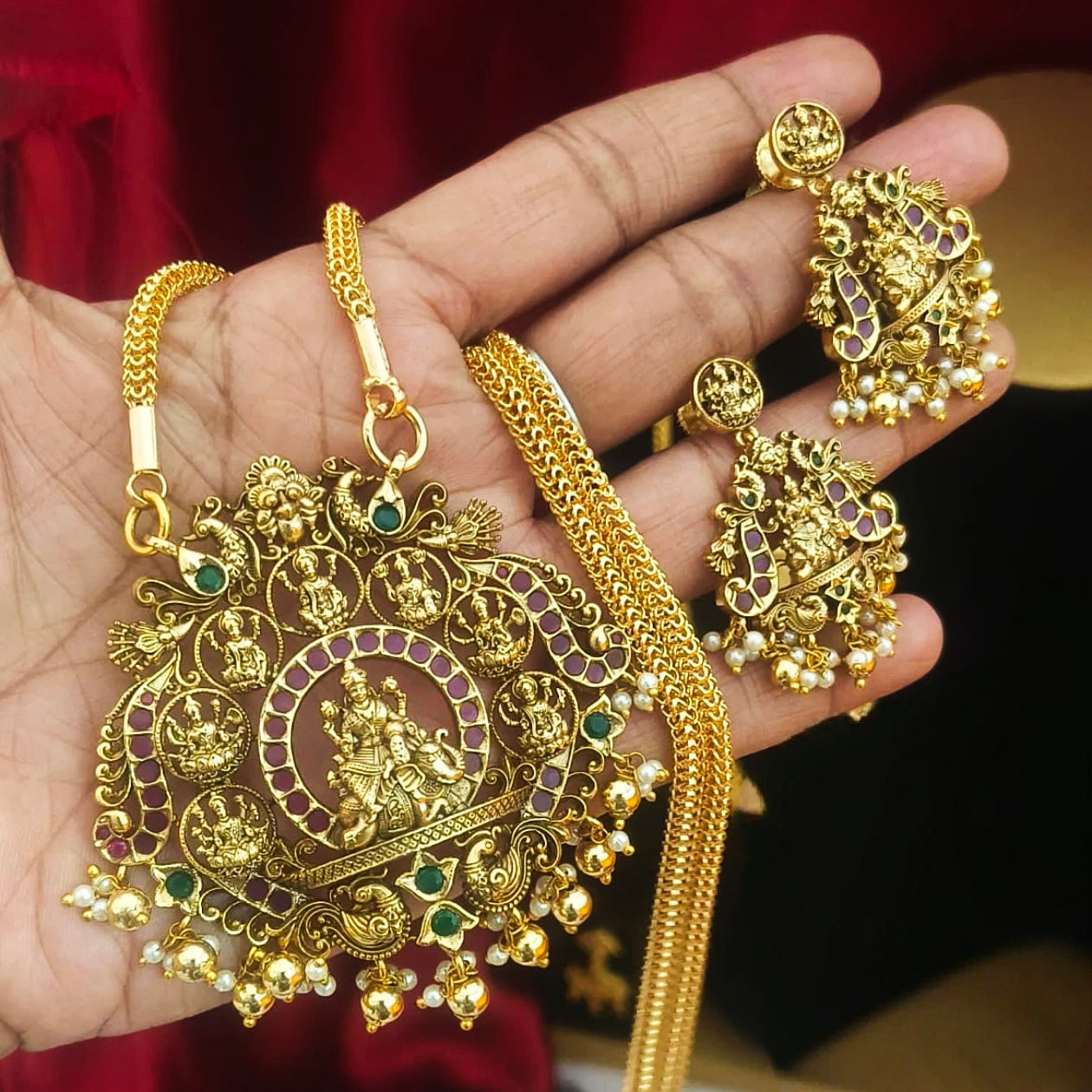 Temple Lakshmi Peacock Pendant Set – Antique Finish DL-1011