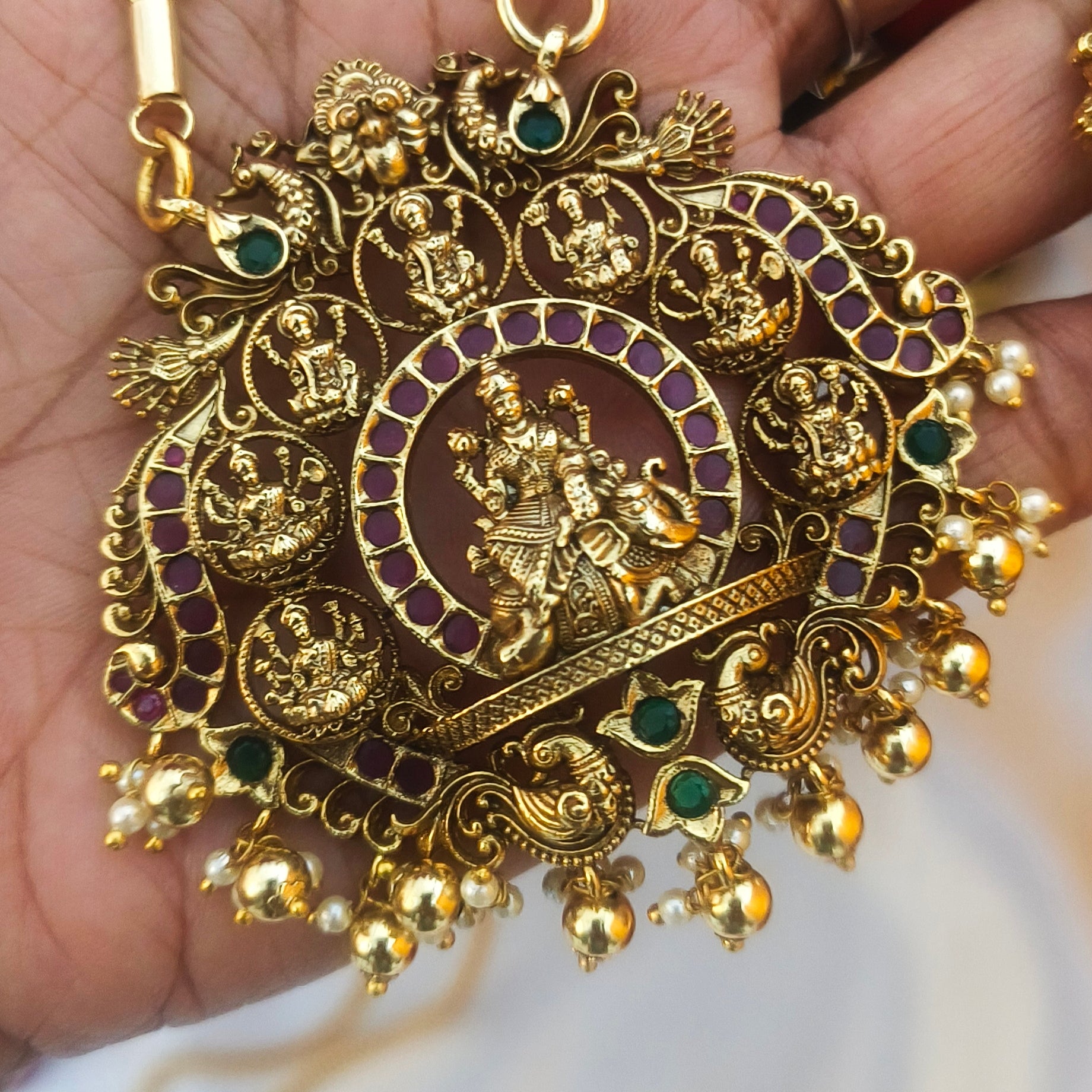 Temple Lakshmi Peacock Pendant Set – Antique Finish DL-1011