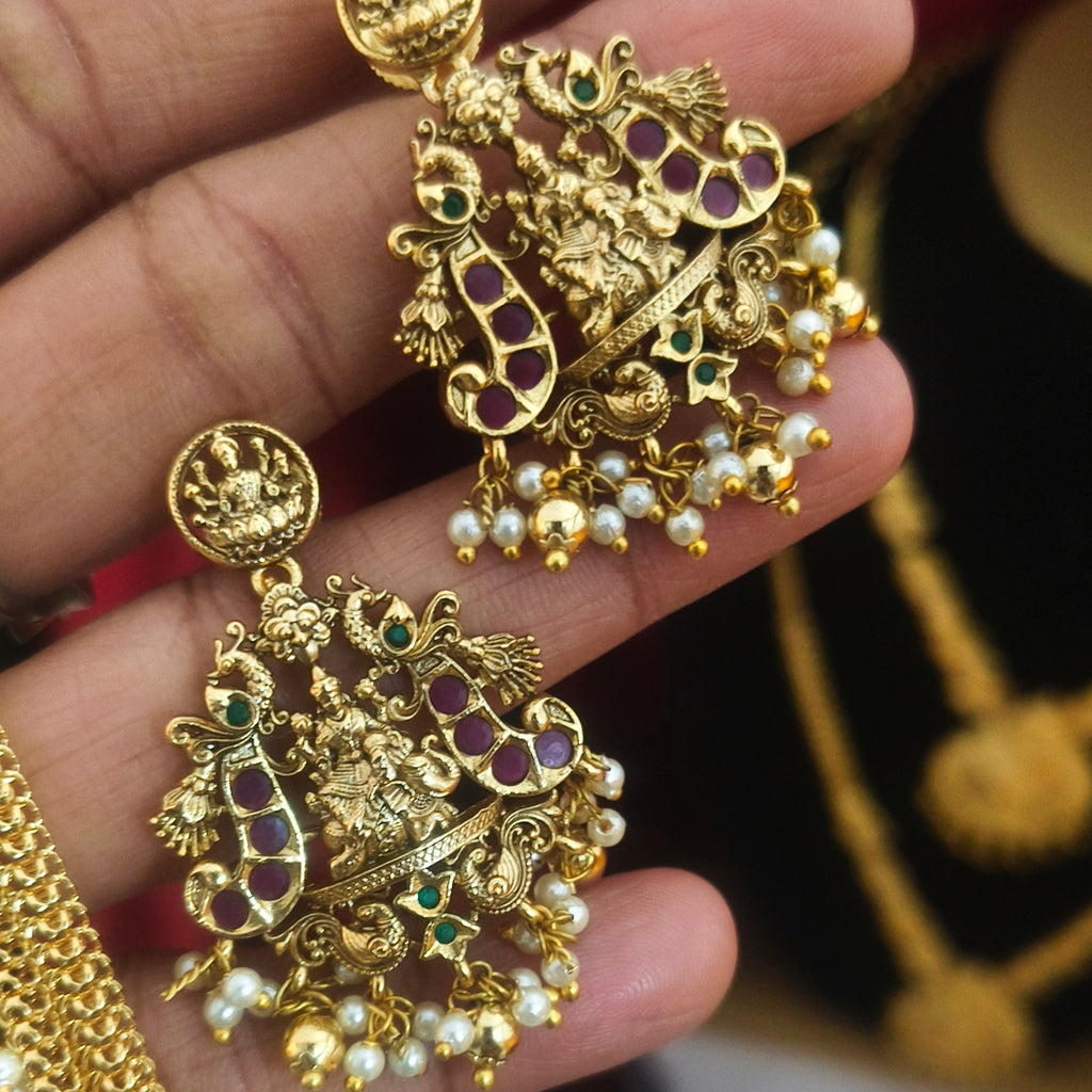 Temple Lakshmi Peacock Pendant Set – Antique Finish DL-1011
