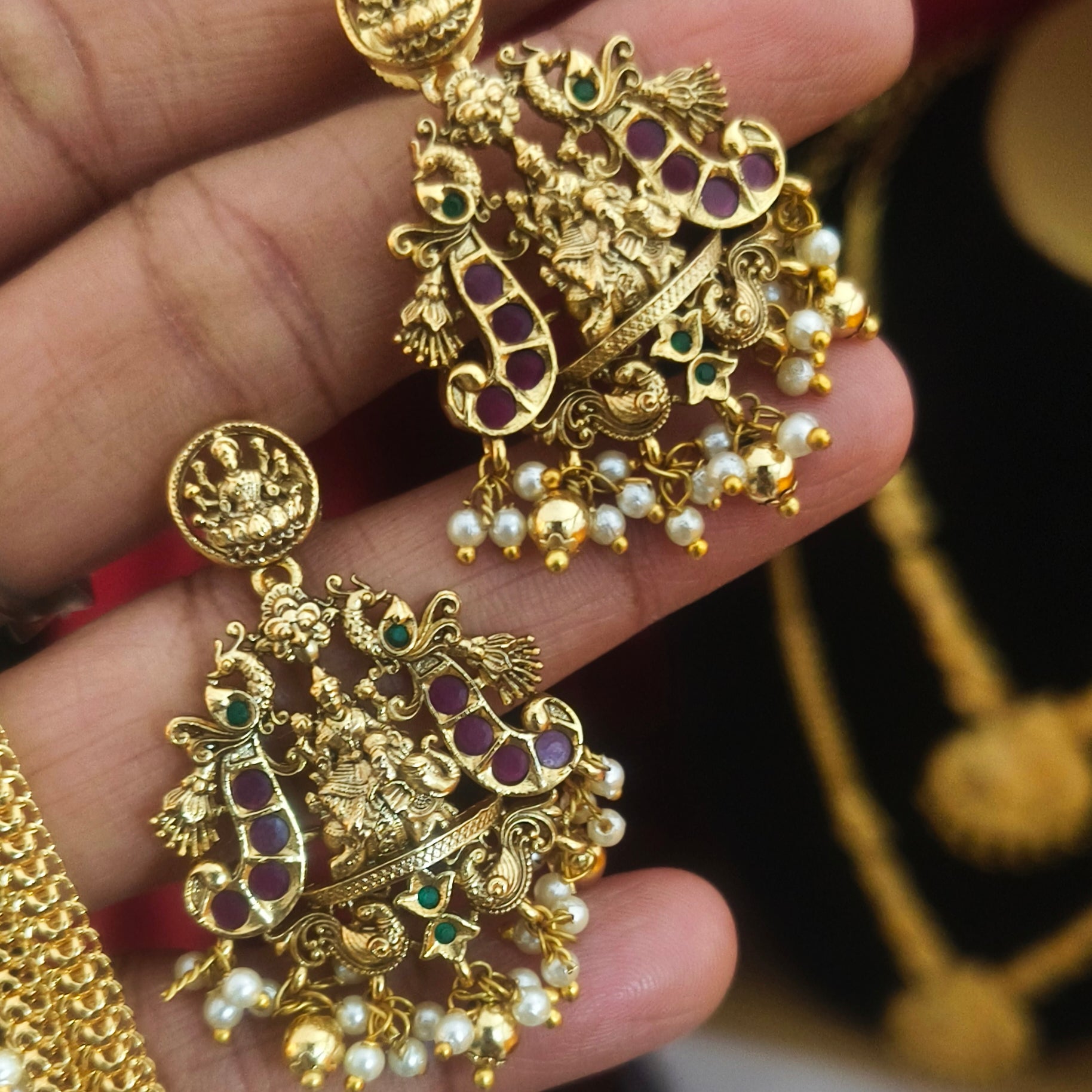 Temple Lakshmi Peacock Pendant Set – Antique Finish DL-1011