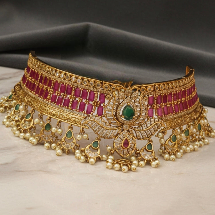 Regal Heritage Ruby & Emerald Choker Set-NM1005