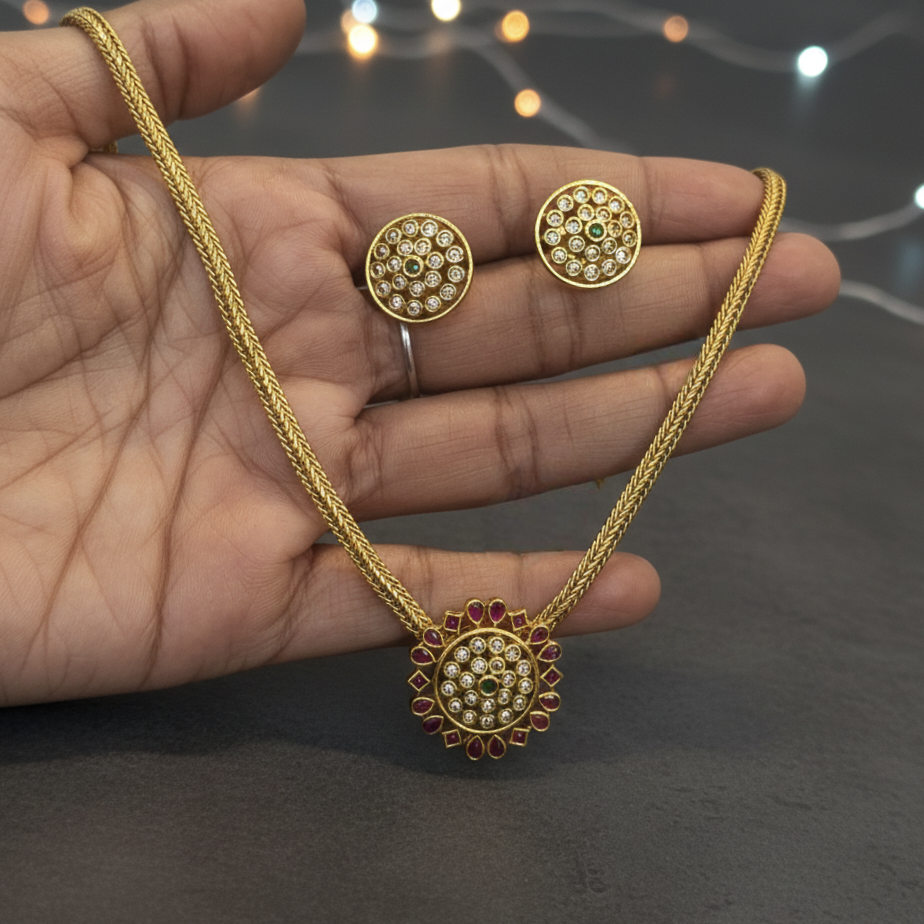 Temple-Style Gold Plated Necklace Set NM1007