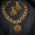 Exquisite Temple-Style Peacock Matte Gold Necklace Set NF-1042