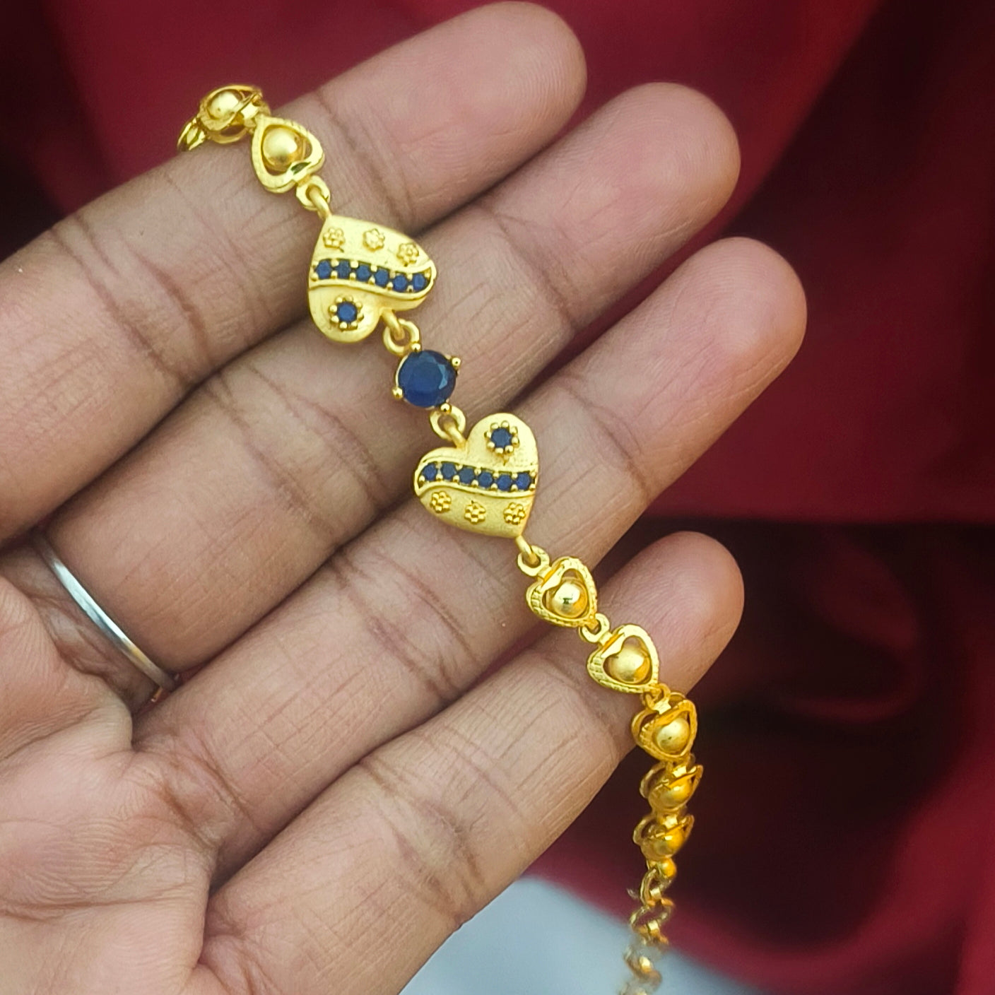 Onegram Gold-Plated Heart-Link Bracelet with Multi-Color Stones BR1004