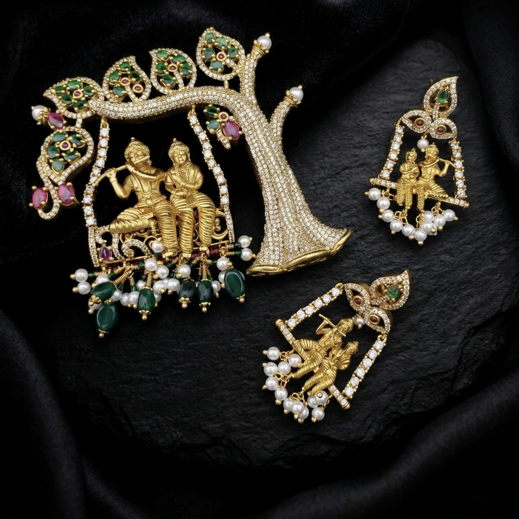Radha Krishna locket set P-1048