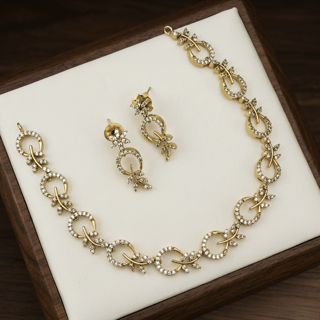 Enchanted Flora Diamond Necklace & Earring Set NM-1060
