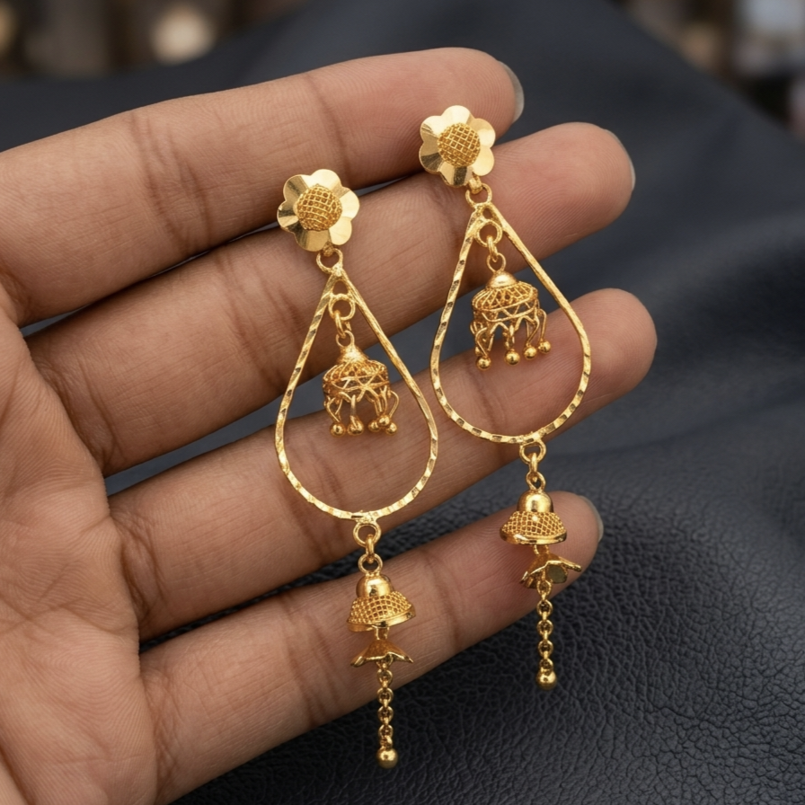 Traditional Micro-Plated Gold Earrings for Women EC - 31005