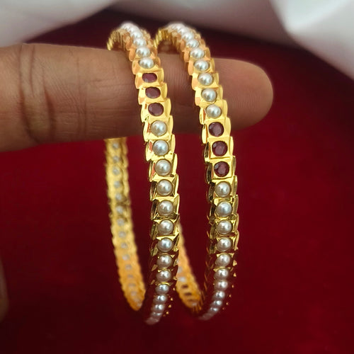 Divine Five-Metal Radiance Ruby & Pearl Impon Bangles B-61009