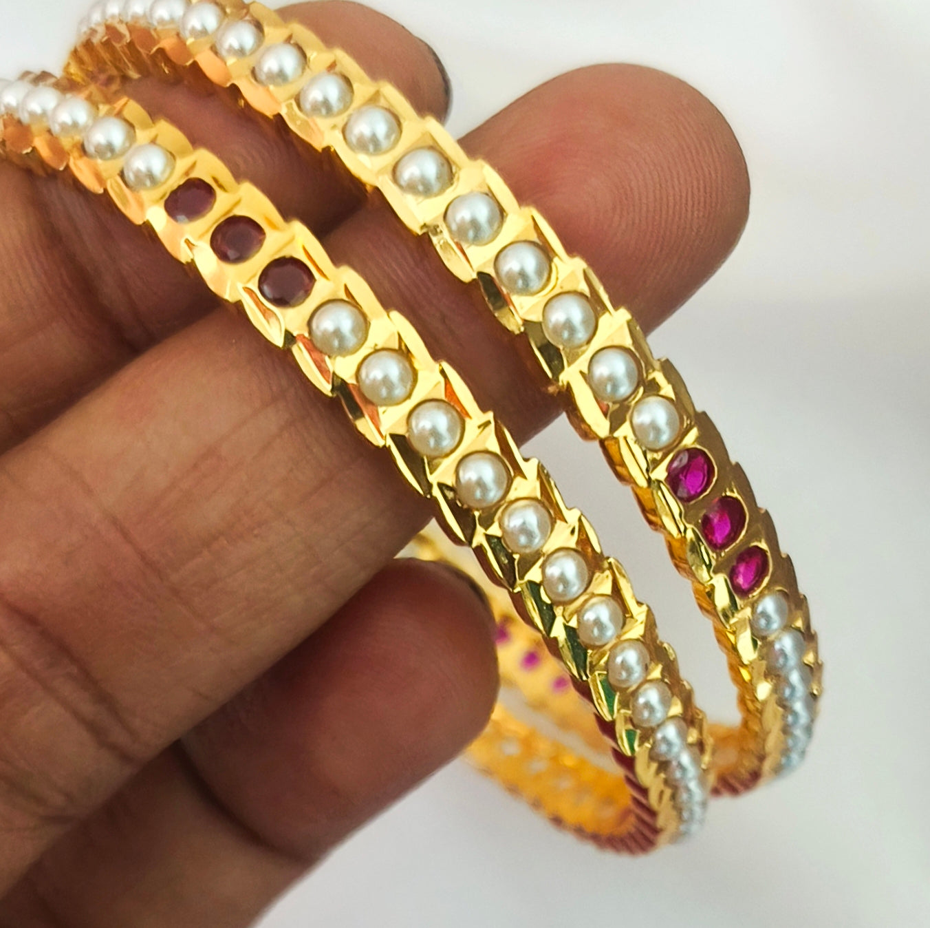 Divine Five-Metal Radiance Ruby & Pearl Impon Bangles B-61009