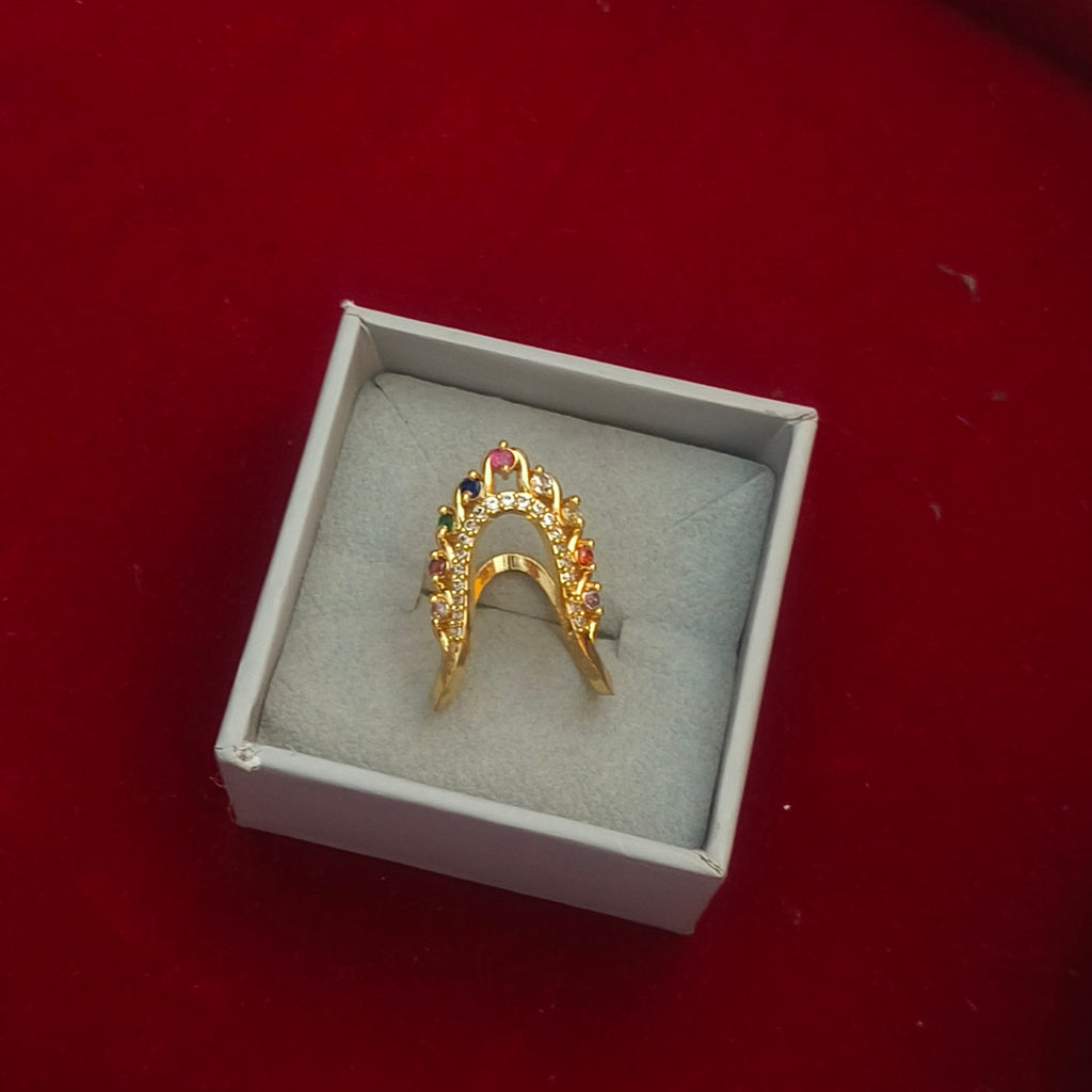 Traditional Gold-Plated Navaratna Vanki Ring R-71001