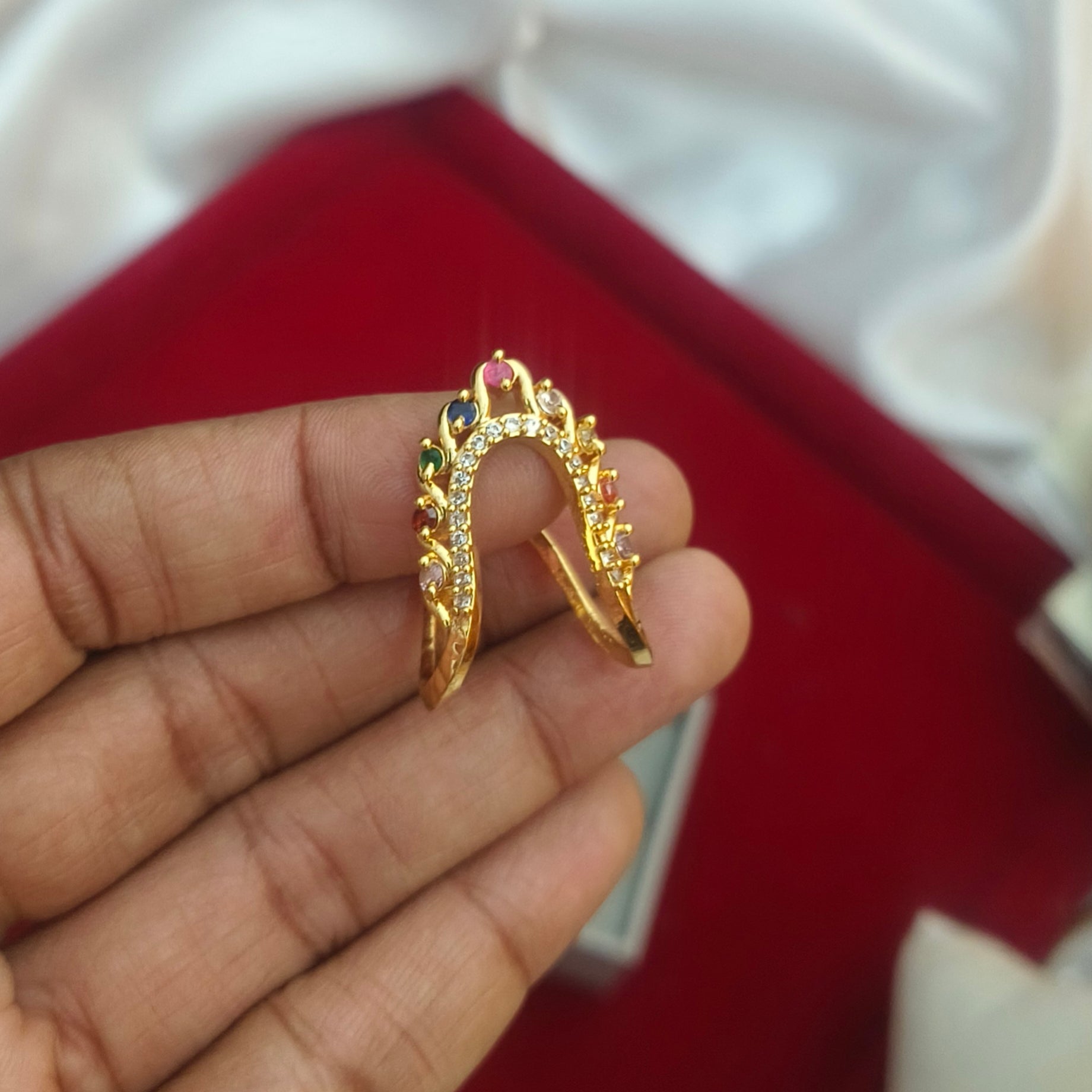 Traditional Gold-Plated Navaratna Vanki Ring R-71001
