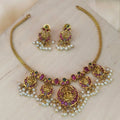 Goddess Lakshmi Antique Matt Finish Temple Neckset N-41009