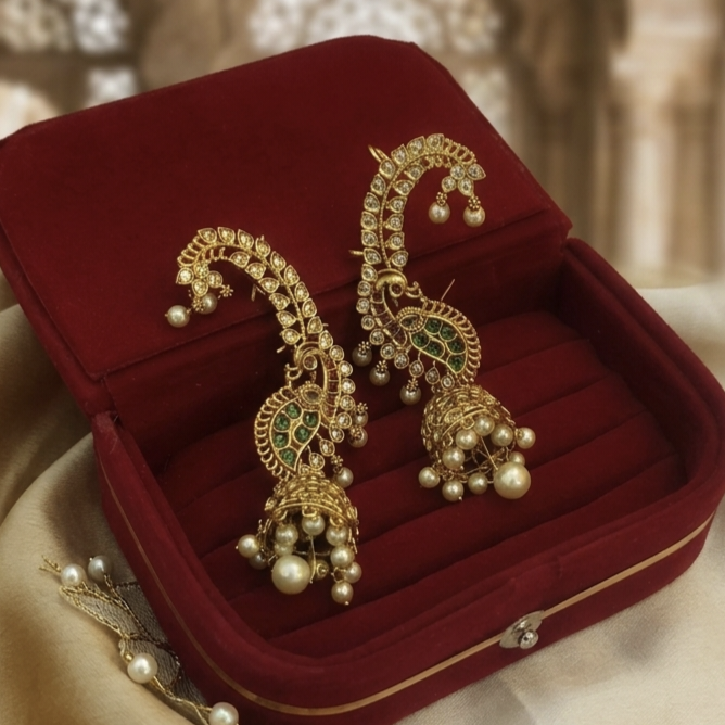 Peacock-Inspired Jhumka Earcuffs E-31017