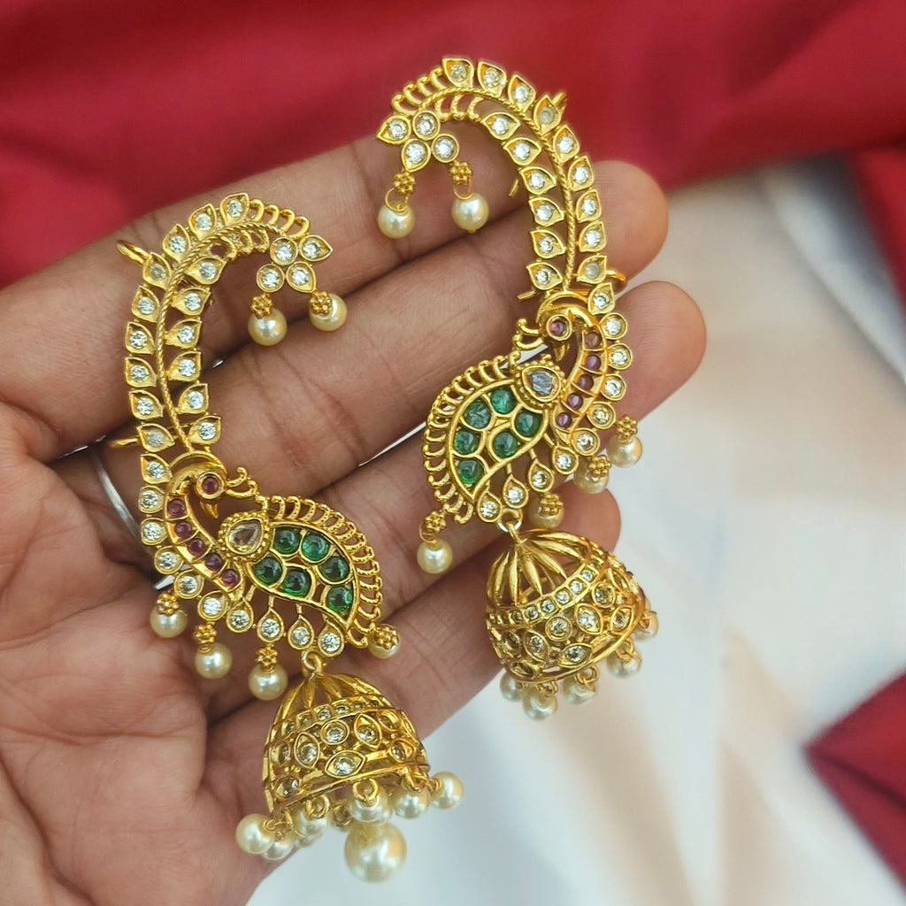 Peacock-Inspired Jhumka Earcuffs E-31017