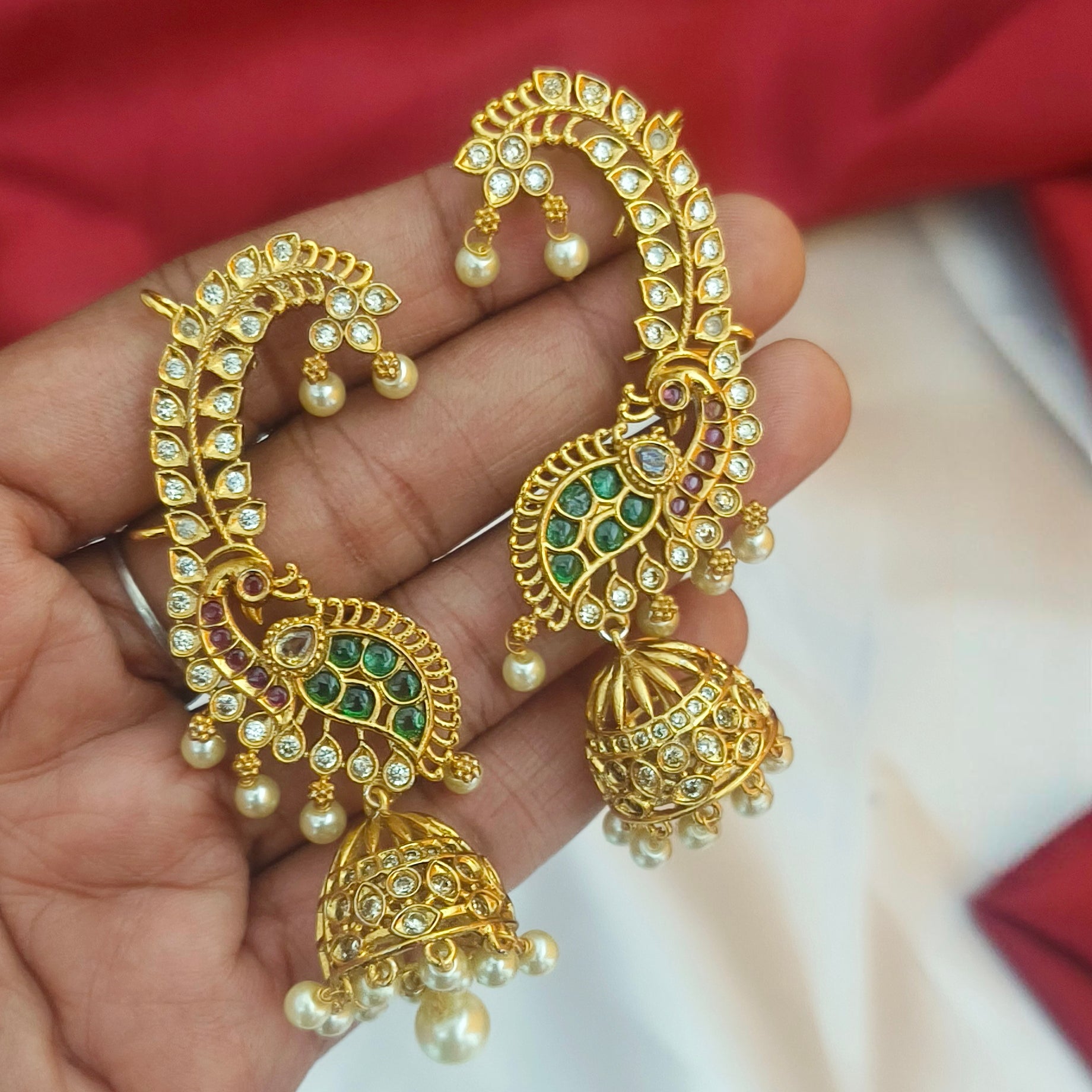Peacock-Inspired Jhumka Earcuffs E-31017