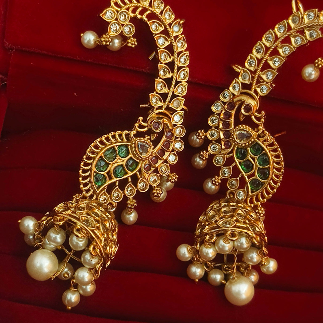Peacock-Inspired Jhumka Earcuffs E-31017