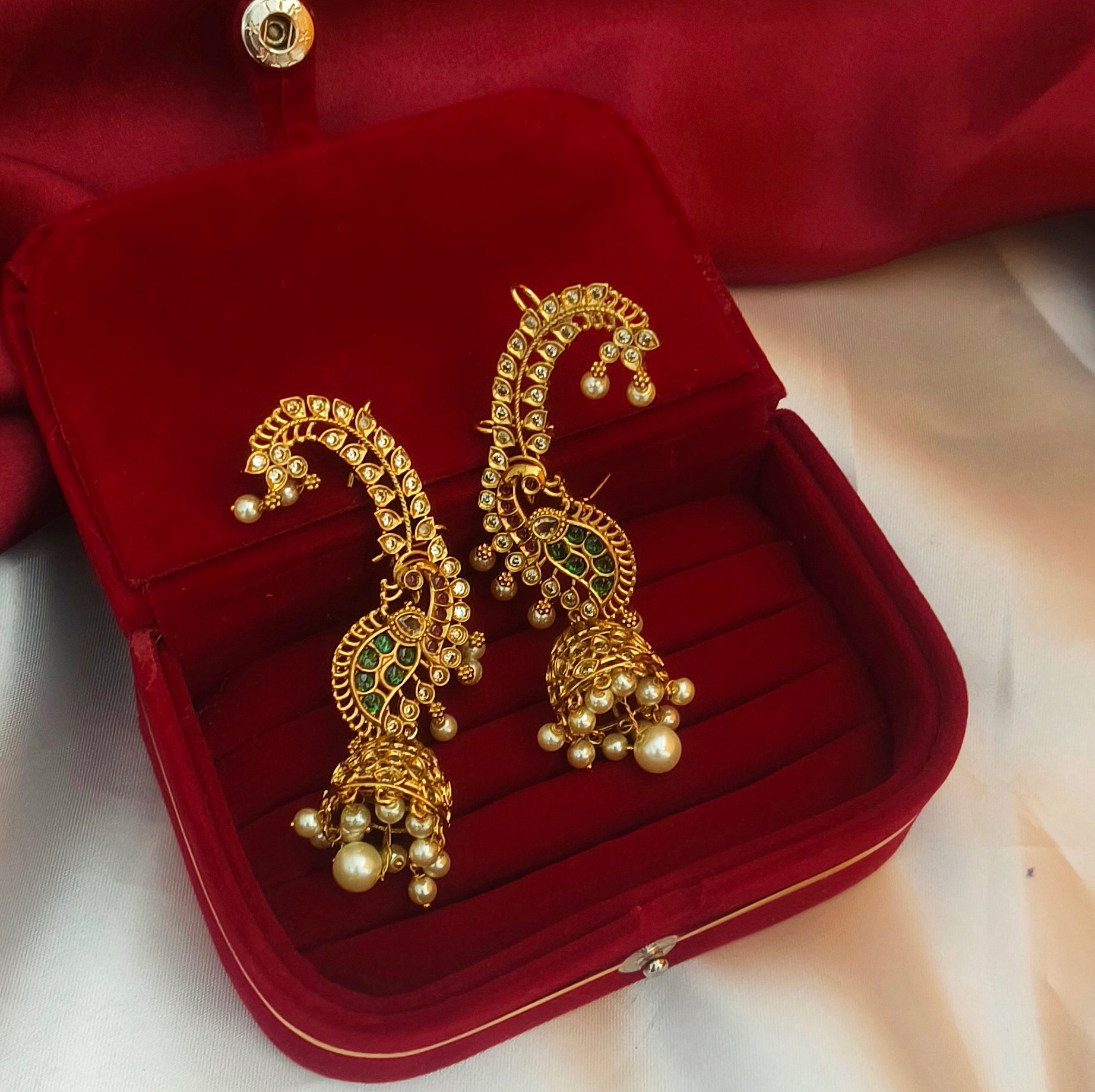 Peacock-Inspired Jhumka Earcuffs E-31017