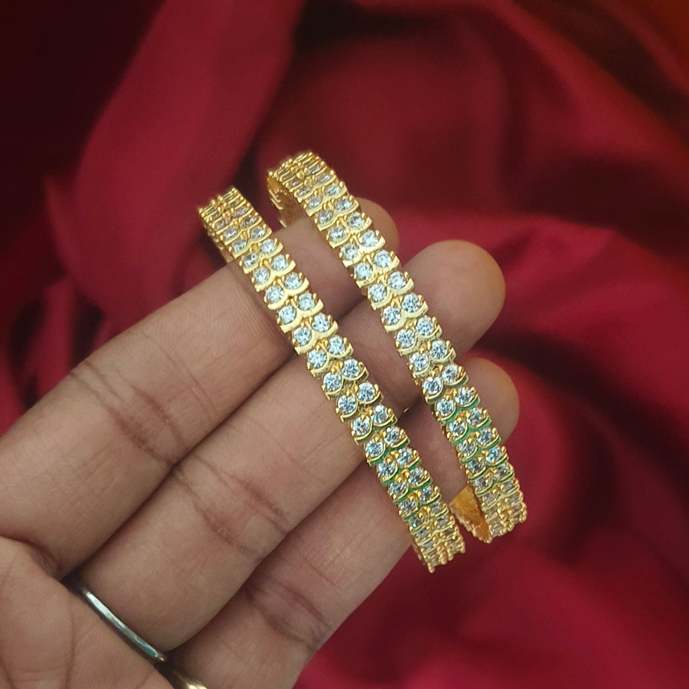 Traditional white stoned impon bangles B-61016