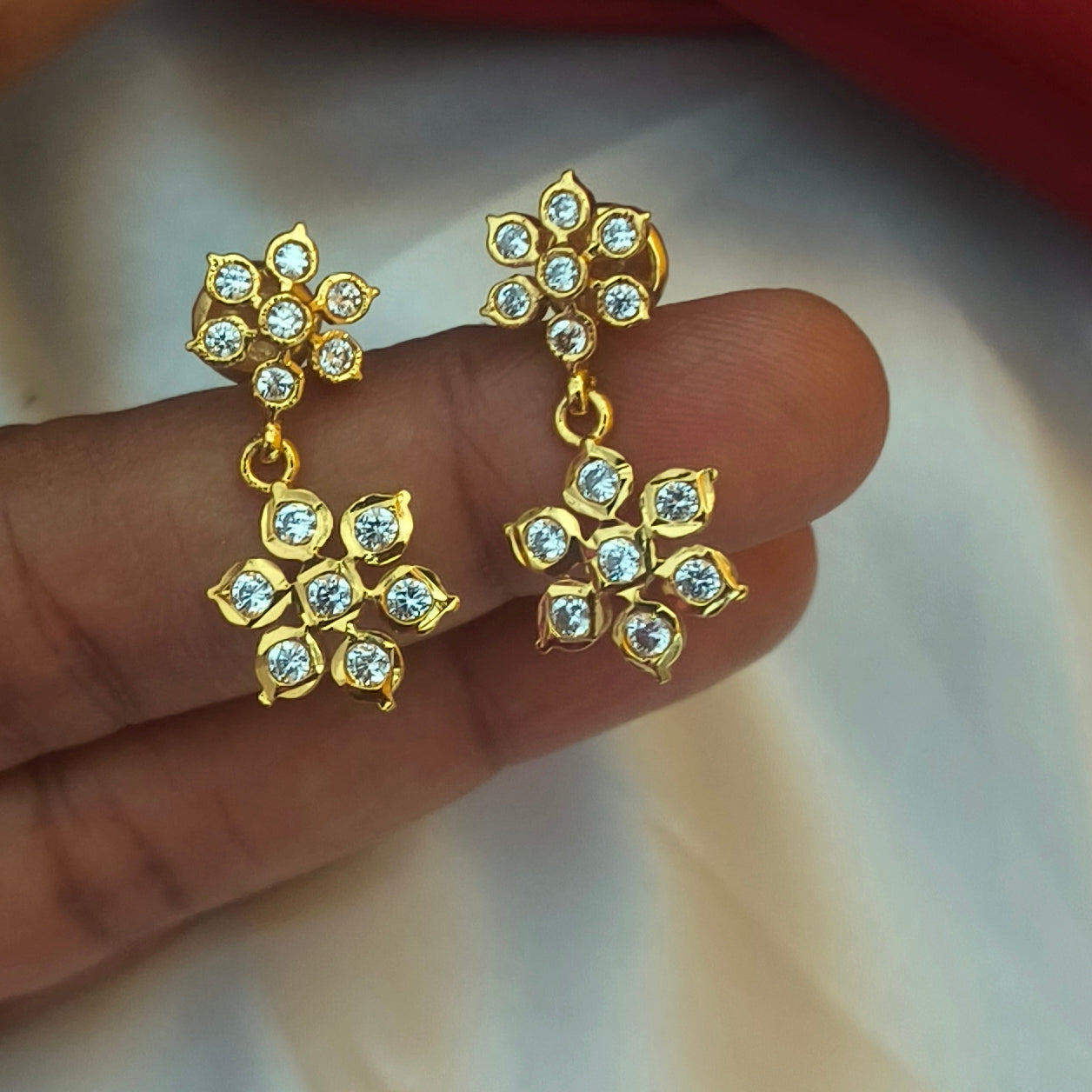 Traditional Five-Metal (Panchaloha) Floral Ear Studs with Drops E-31024