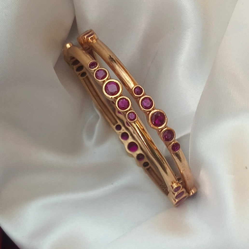 Traditional Pure Impon (Panchaloha) Ruby-Stone Bangles – Unpolished Finish B-61018