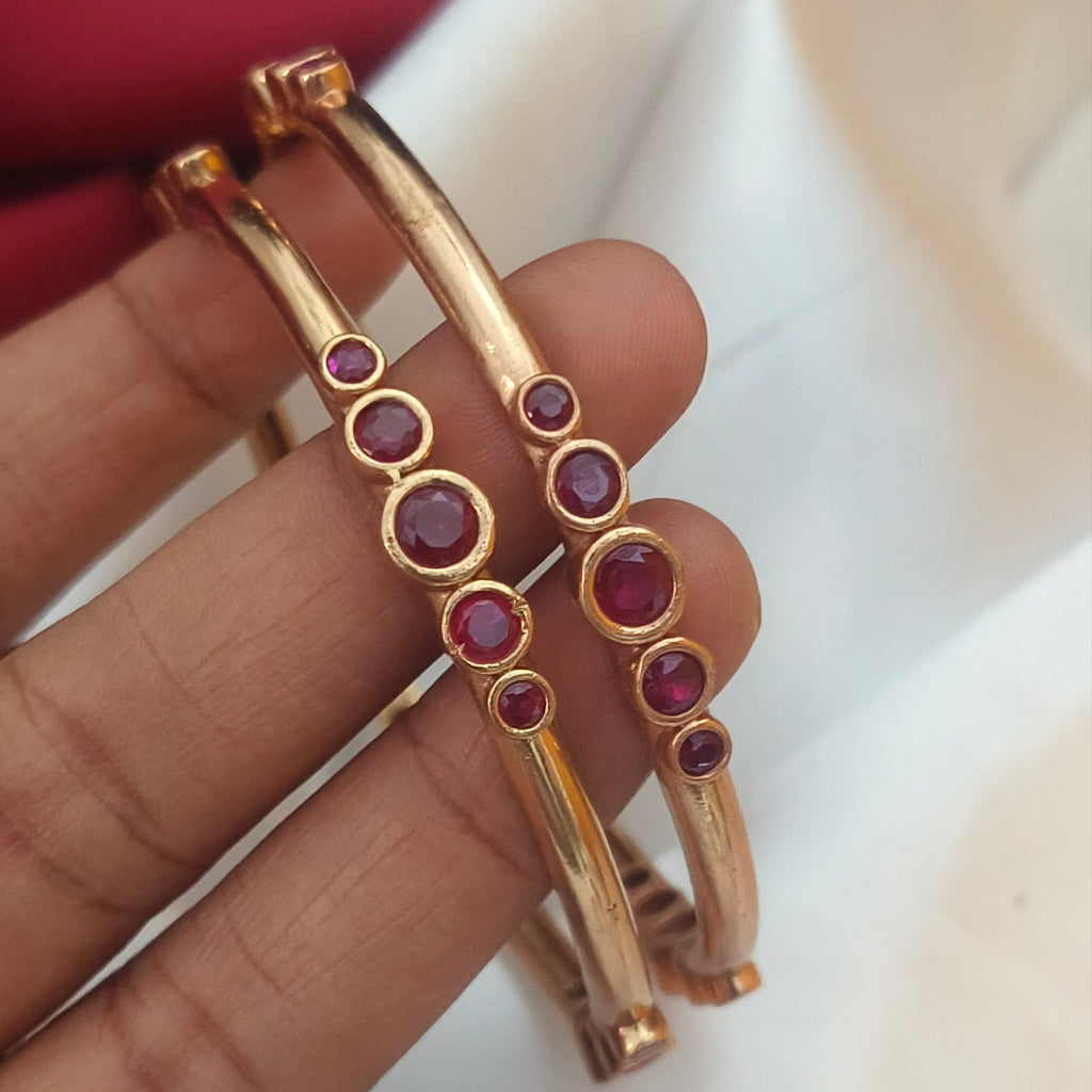 Traditional Pure Impon (Panchaloha) Ruby-Stone Bangles – Unpolished Finish B-61018