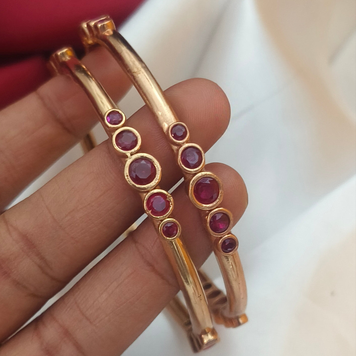 Traditional Pure Impon (Panchaloha) Ruby-Stone Bangles – Unpolished Finish B-61018