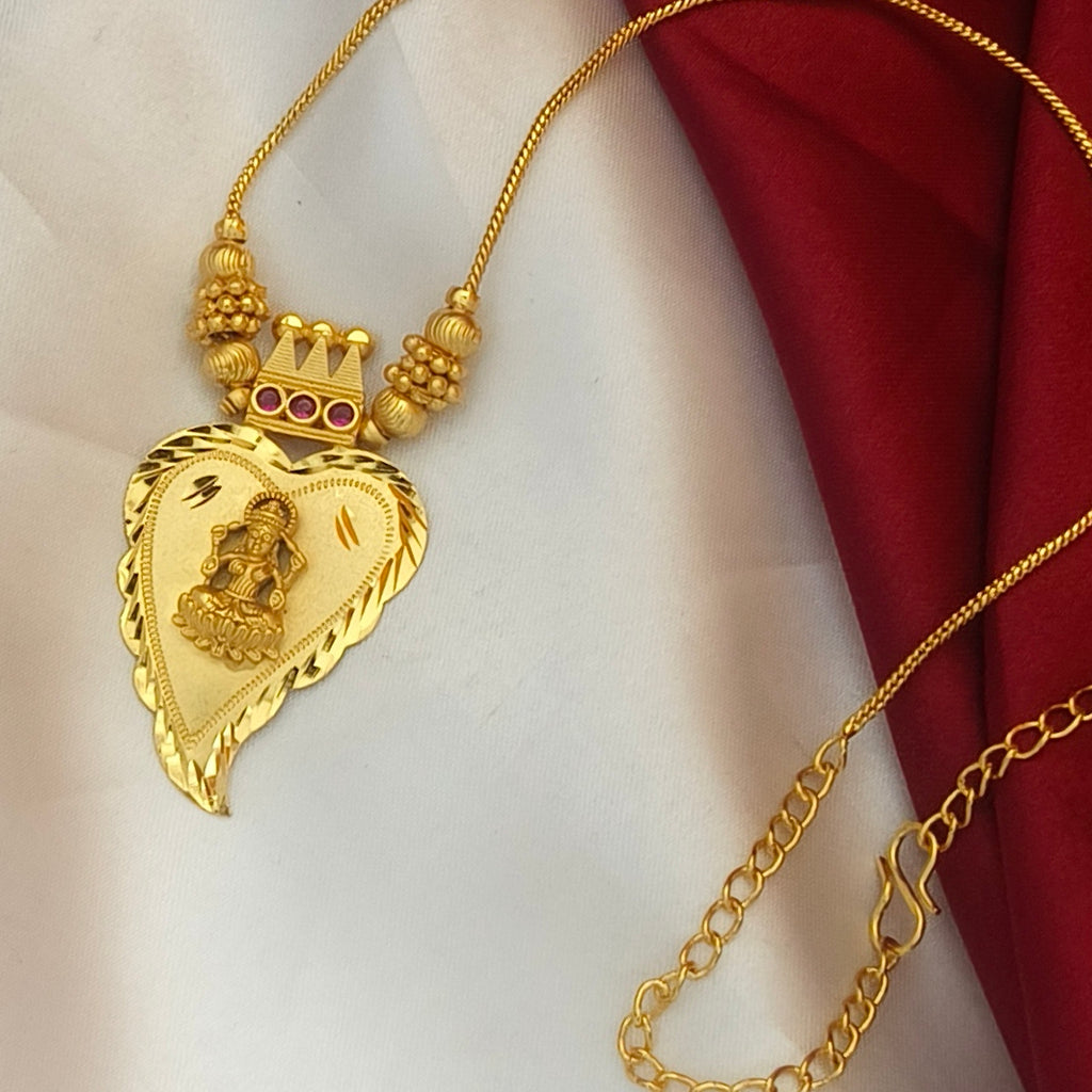 Gold-Plated Lakshmi Heart Necklace with Ruby Accents DL-21029