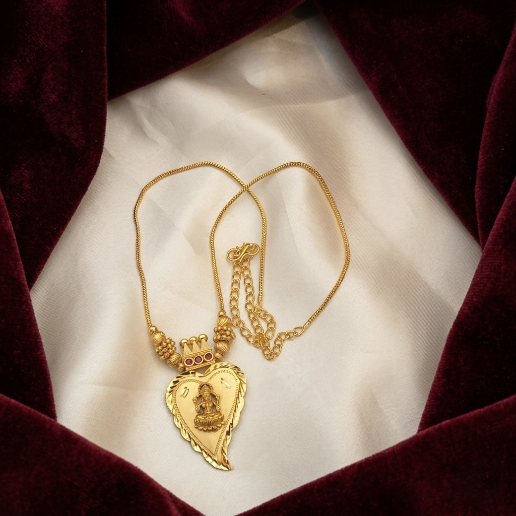 Gold-Plated Lakshmi Heart Necklace with Ruby Accents DL-21029