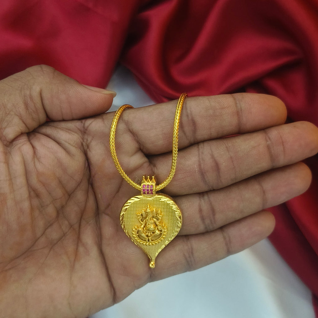 Lord Ganesha Leaf Pendant Necklace DL-21030