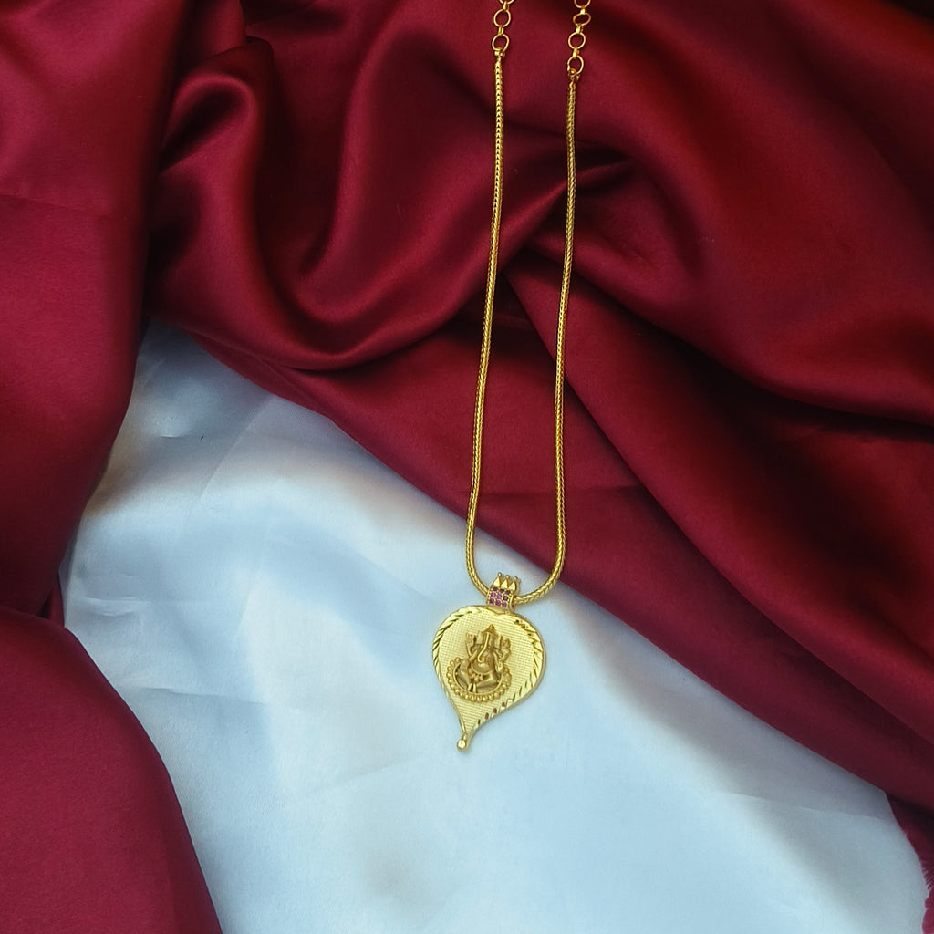 Lord Ganesha Leaf Pendant Necklace DL-21030