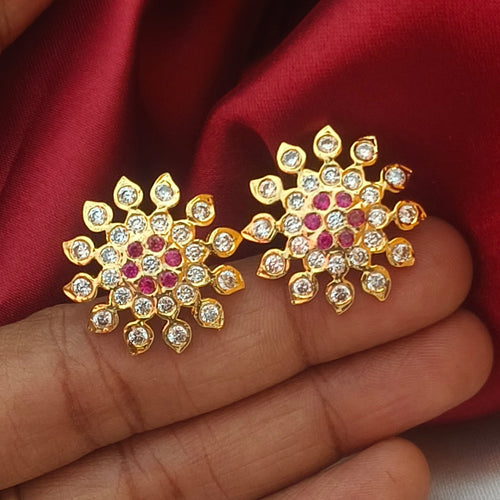 Floral Ruby Studs in Impon E- 31033