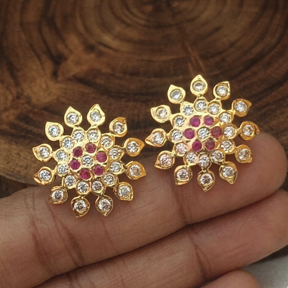 Floral Ruby Studs in Impon E- 31033
