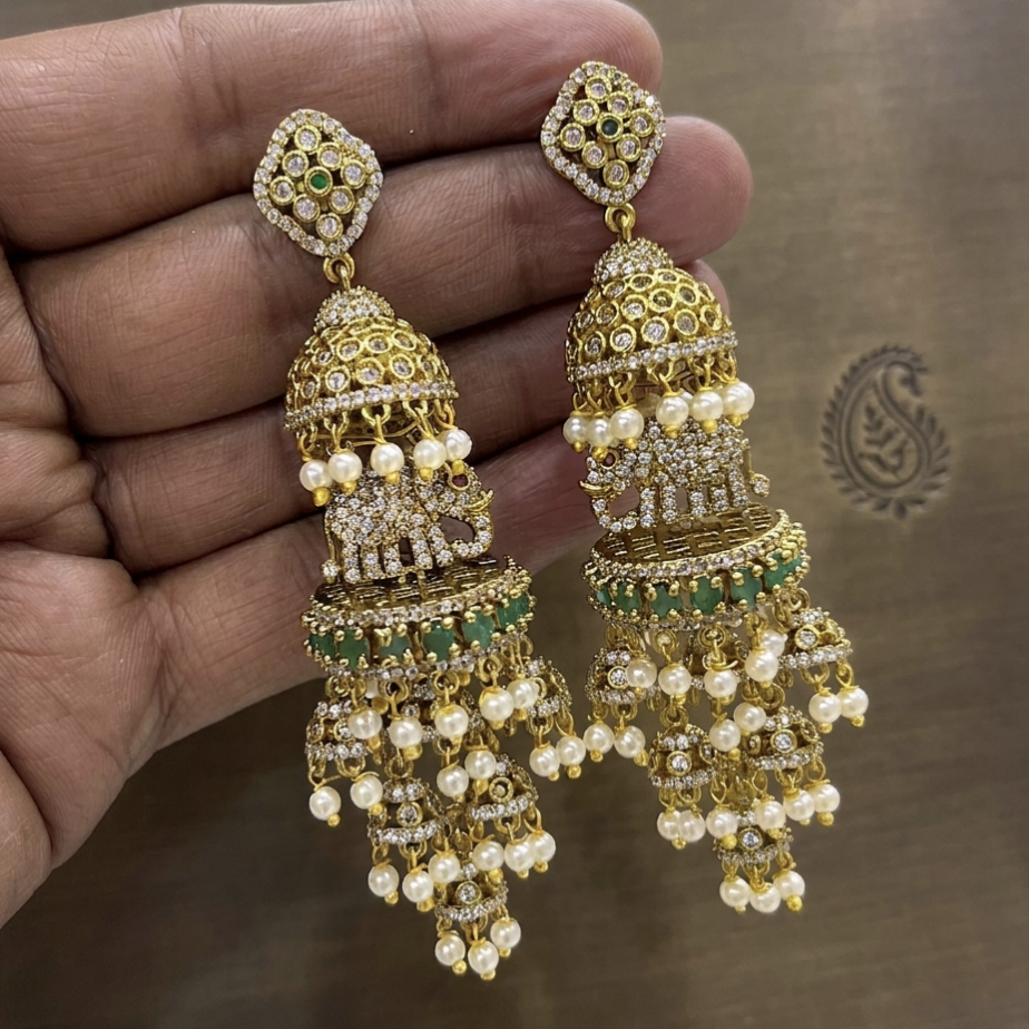 Majestic Elephant Tiered Jhumkas E- 31036