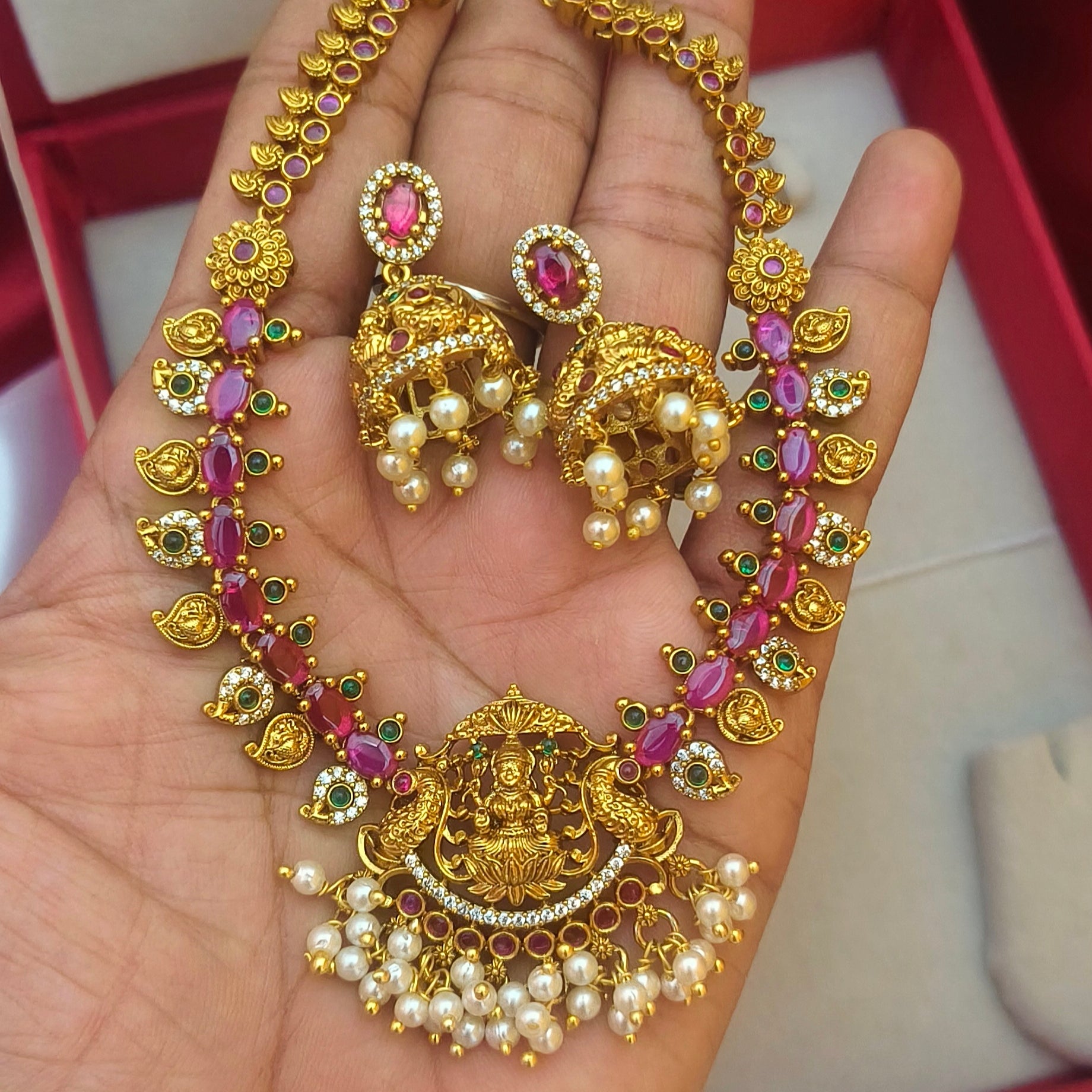 Lakshmi goddess temple necklace premium quality N- 41020