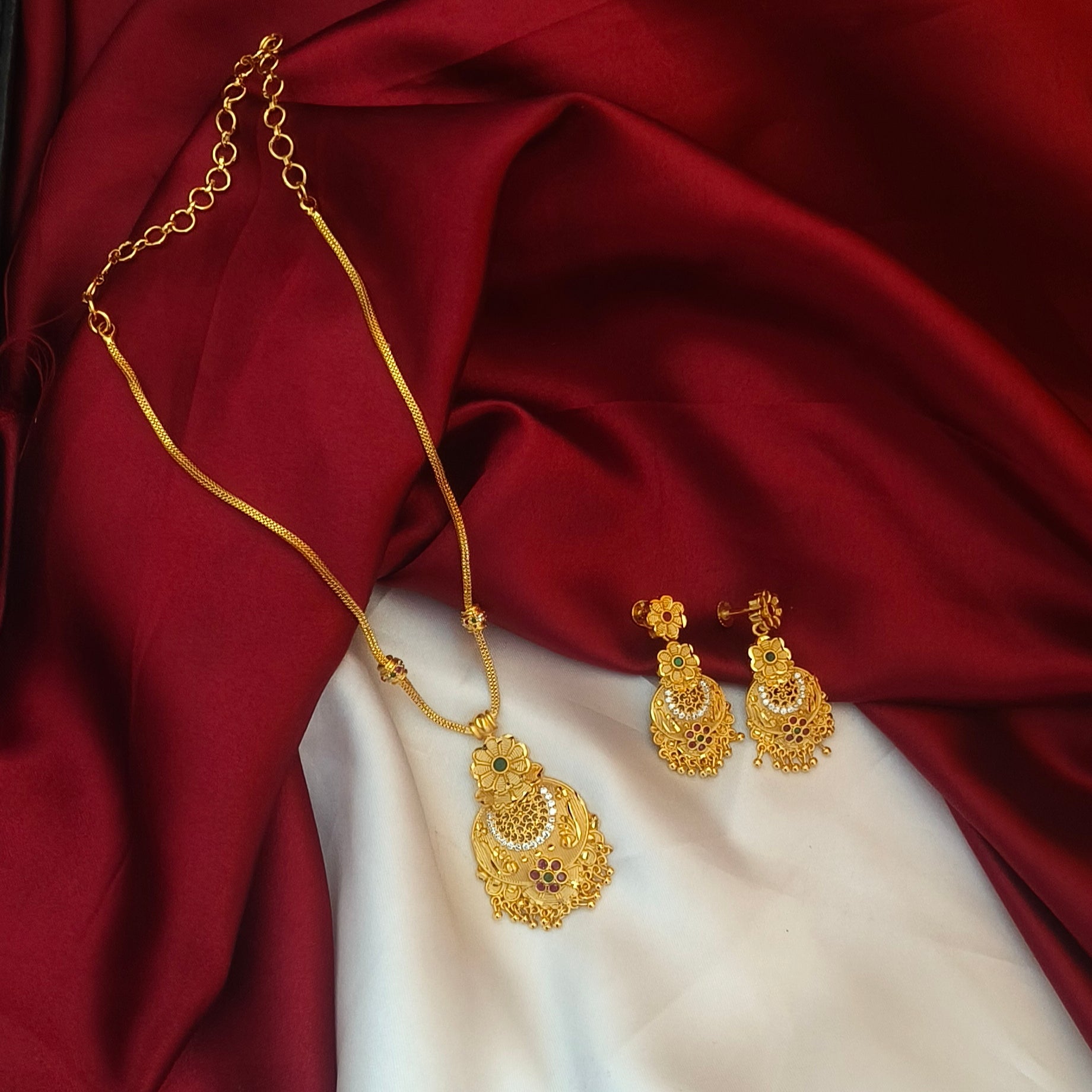 Traditional Floral Chandbali One-Gram Gold Formed Necklace N-41026