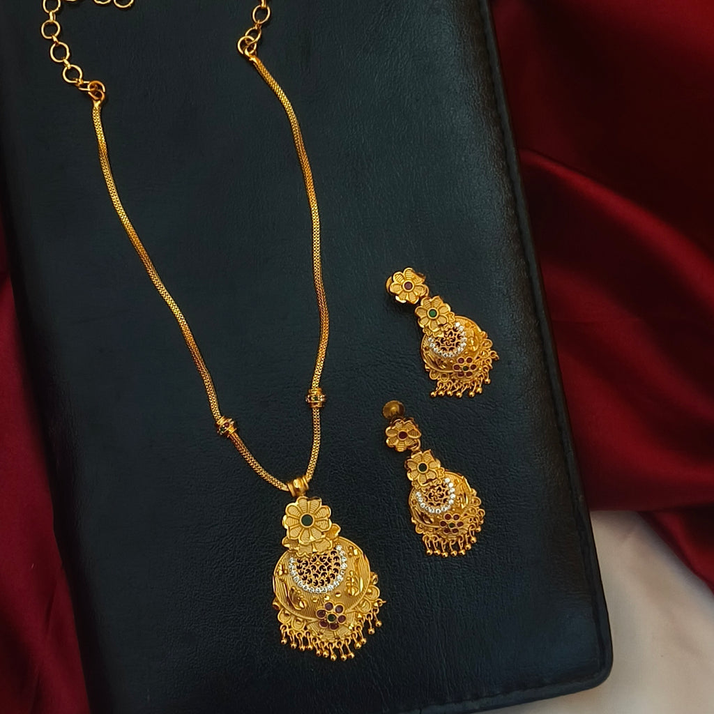 Traditional Floral Chandbali One-Gram Gold Formed Necklace N-41026