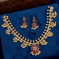 Premium matt finish Pearl & Ruby Floral Necklace N- 41030