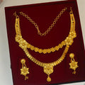 1-Gram Gold-Forming Dual-Layer Floral Necklace Set N - 41032