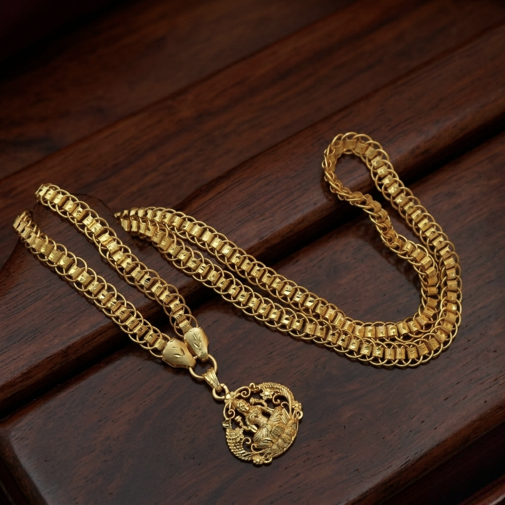 One Gram Gold-Forming Chain with Deity Pendant DL-21040