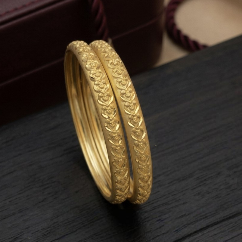 Elegant 1-Gram Gold Forming Bangles with Floral Engraving B- 61025