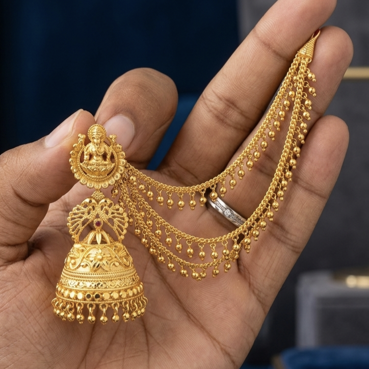 Divine Lakshmi One Gram Gold Forming Jhumka with Three-Layer Matal E-31044
