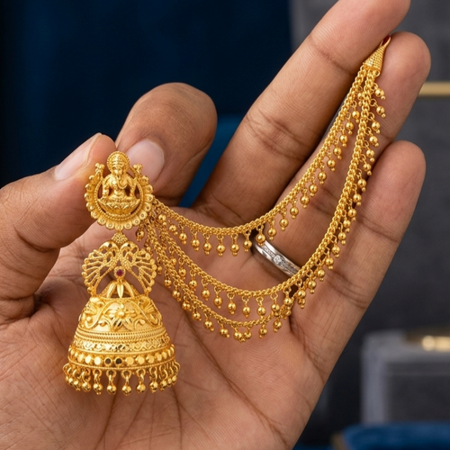 Divine Lakshmi One Gram Gold Forming Jhumka with Three-Layer Matal E-31044