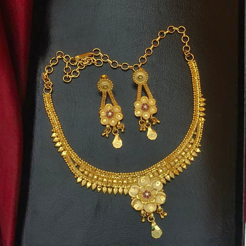 Elegant Floral One-Gram Gold Formed Necklace Set N- 41034