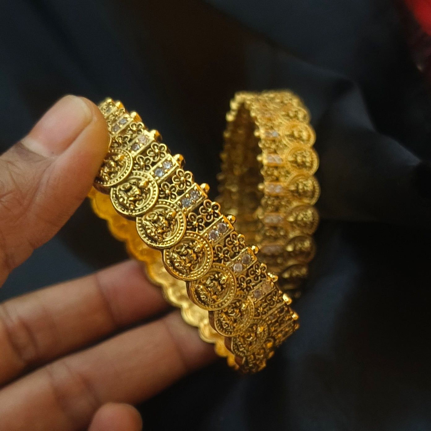 Premium Matte Finish Antique Temple Bangles B - 61027