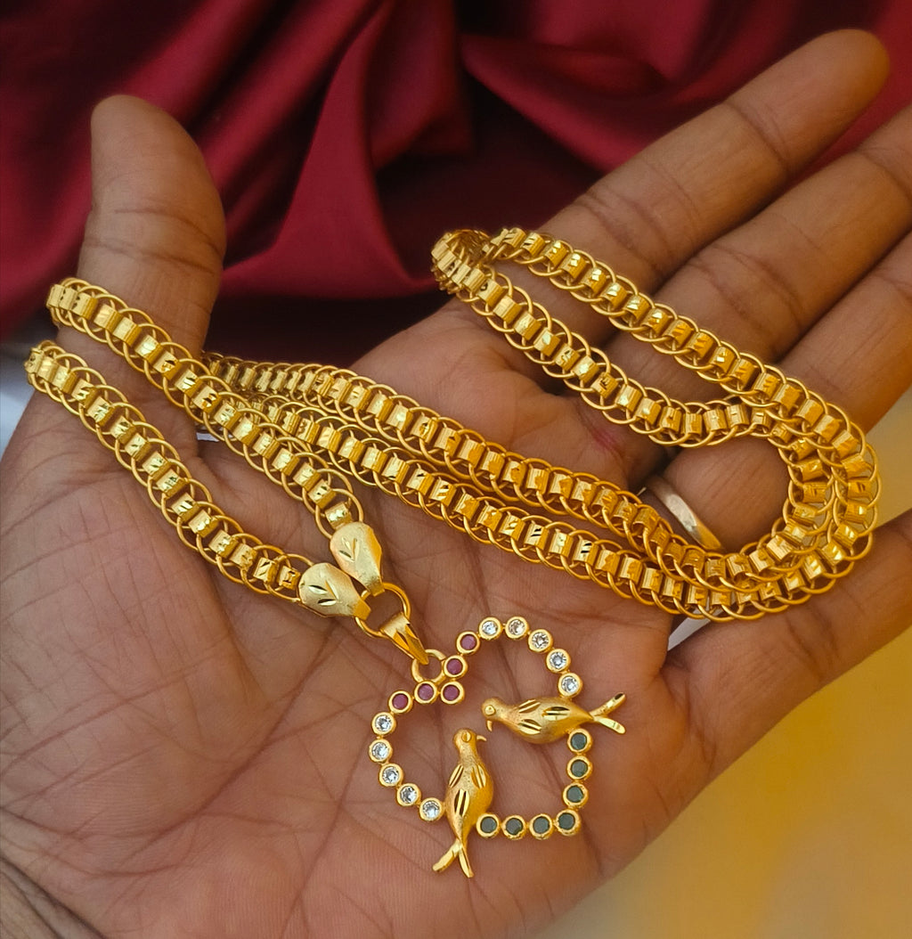 Twin bird heart one gram forming dollar chain DL- 21047