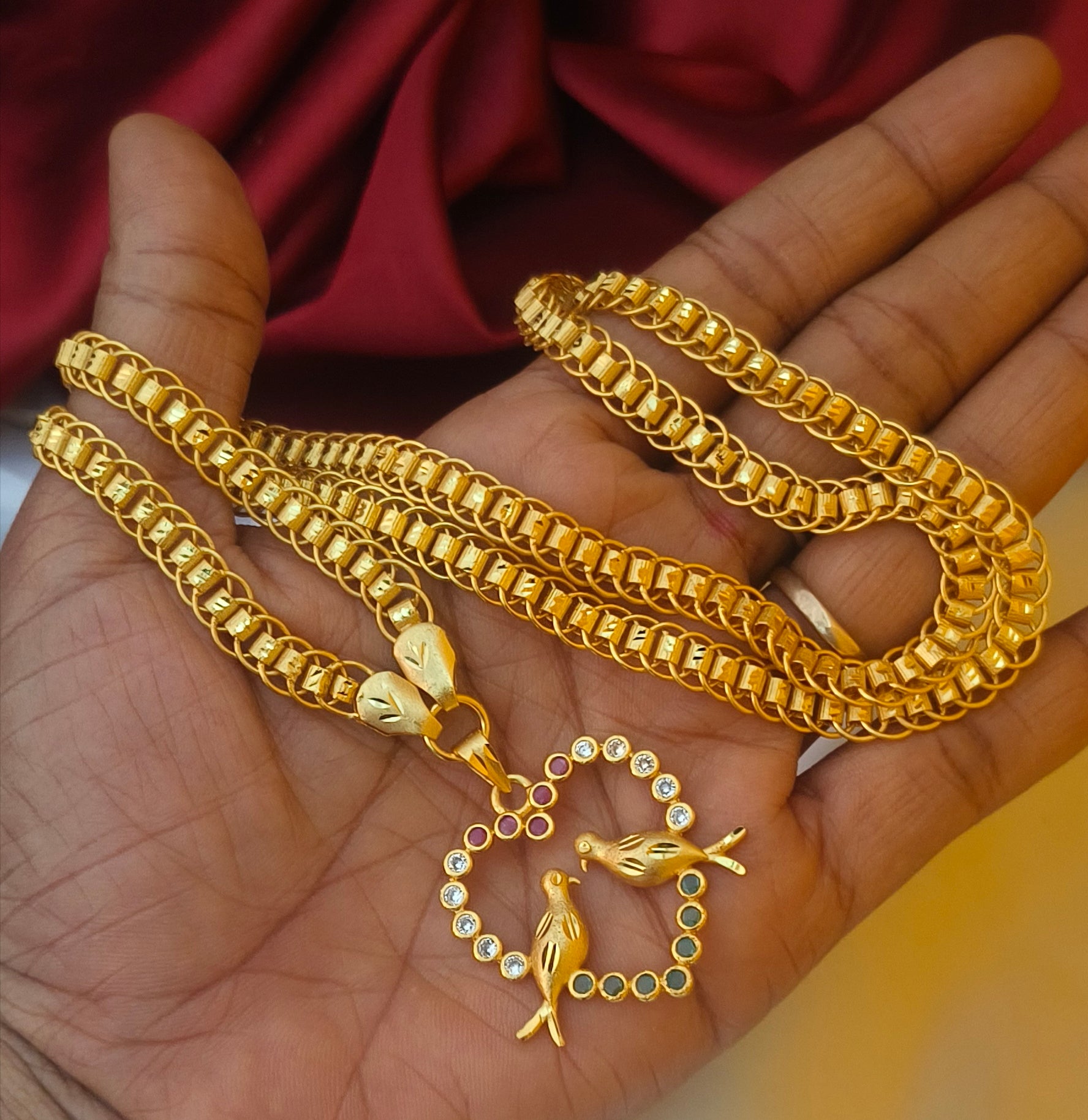Twin bird heart one gram forming dollar chain DL- 21047