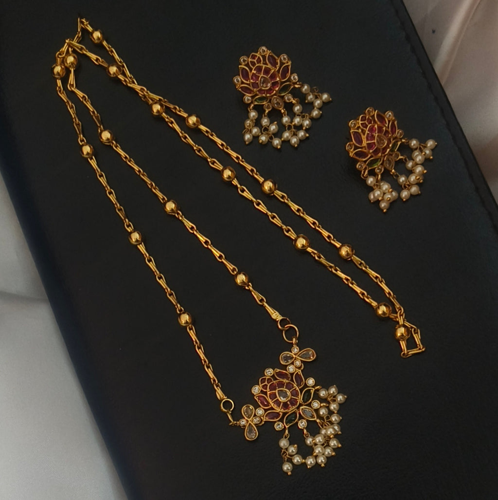 Lotus pattern dollar chain with earrings DL- 21056